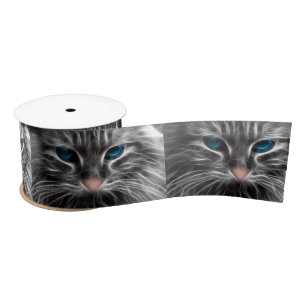 Lazo De Raso Cara de gato azul impresionante