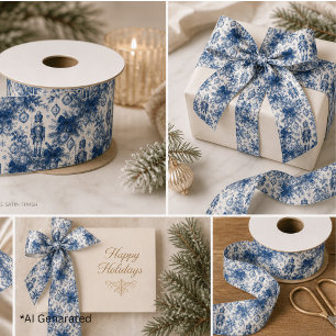 Lazo De Raso Cascanueces de Toile Azul Polvoriento Vintage