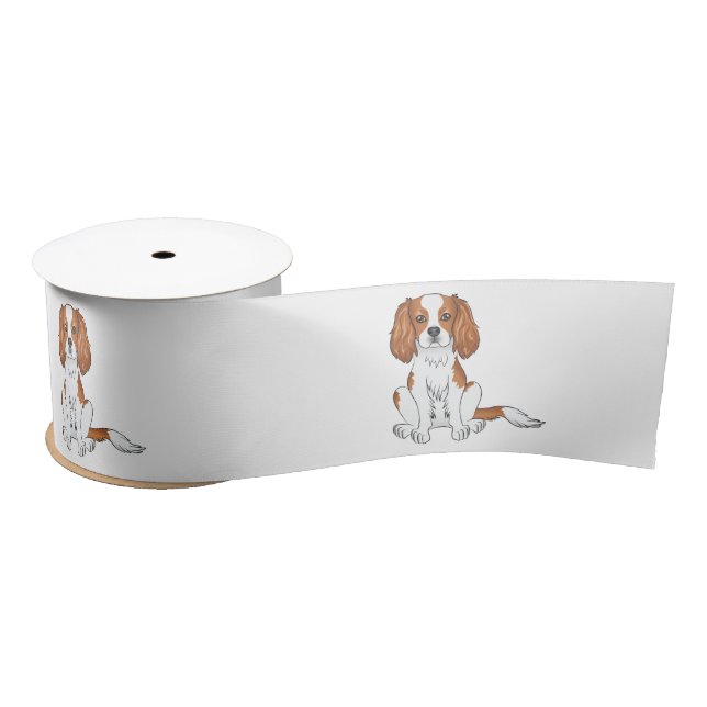 Lazo De Raso Cavalier King Charles Spaniel Blenheim perro senta (Carrete)