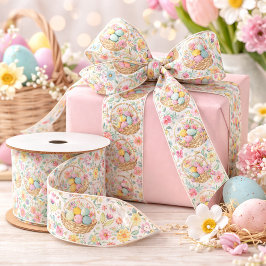 Lazo De Raso Cesta de Pascua y patrón floral de primavera