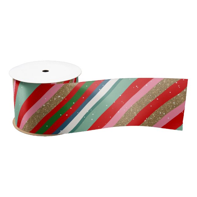 Lazo De Raso Cheery Christmas Wishes Stripes  (Carrete)