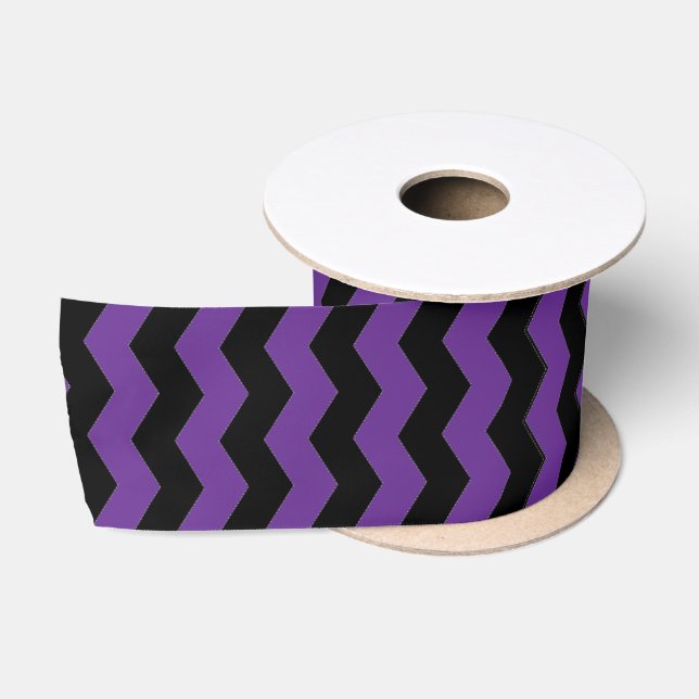Lazo De Raso Chevron moderno Zigzag franjas negro y morado (Carrete)