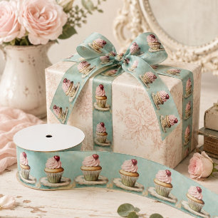 Lazo De Raso Chic Estilo Vintage País Francés Rosa Cupcake