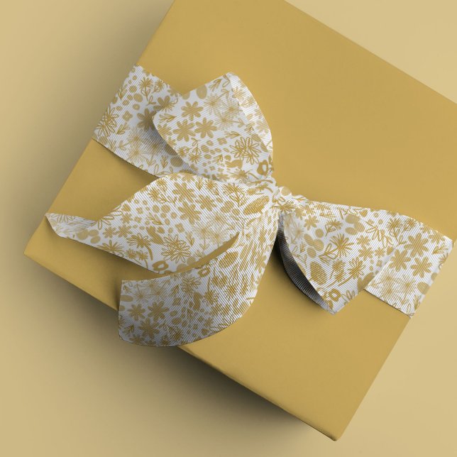Lazo De Raso Chic Floral Dorado Sencillo (Golden yellow ditzy floral watercolor ribbon)