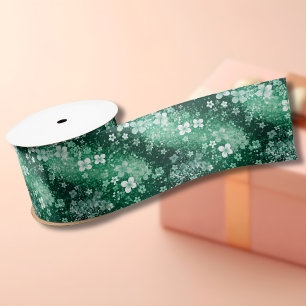 Lazo De Raso Chic White Green Shamrocks & Dots on Dark Green