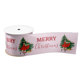 Lazo De Raso Chica de Navidad Retro Feliz Navidad Árbol rosa