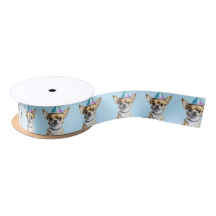 Lazo De Raso Chihuahua con Gorra de cumpleaños