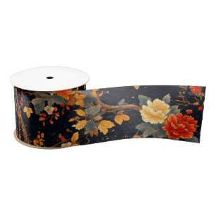 Lazo De Raso Chinoiserie de hoja naranja negra de otoño