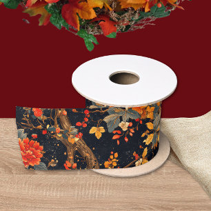 Lazo De Raso Chinoiserie de hoja naranja negra de otoño