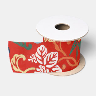 Lazo De Raso Chinoiserie Floral Japonés Rojo Kimono Hawaiano