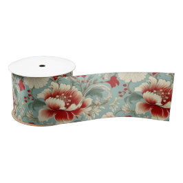 Lazo De Raso Chinoiserie floral roja, crema y verde