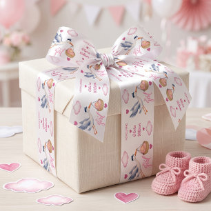 Lazo De Raso Chorro Rosa Personalizado Es una Niña Baby Shower