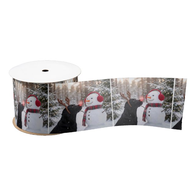 Lazo De Raso Christmas Black Labrador Retriever with Snowman (Carrete)