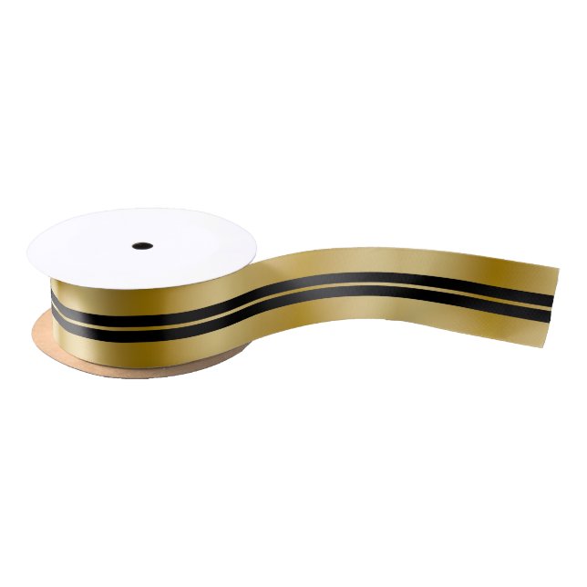 Lazo De Raso Christmas Gold and Black Stripe Satin Ribbon (Carrete)