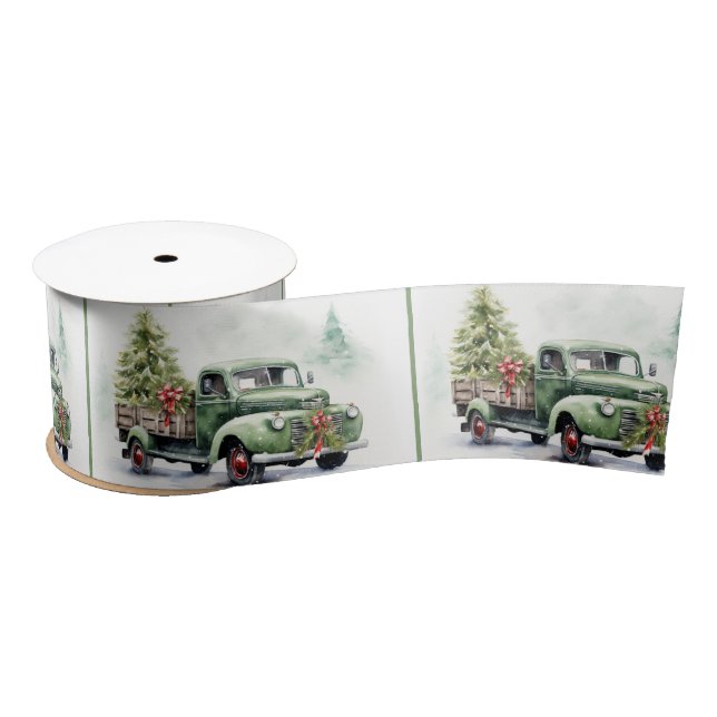 Lazo De Raso Christmas Green Retro Truck With Tree (Carrete)