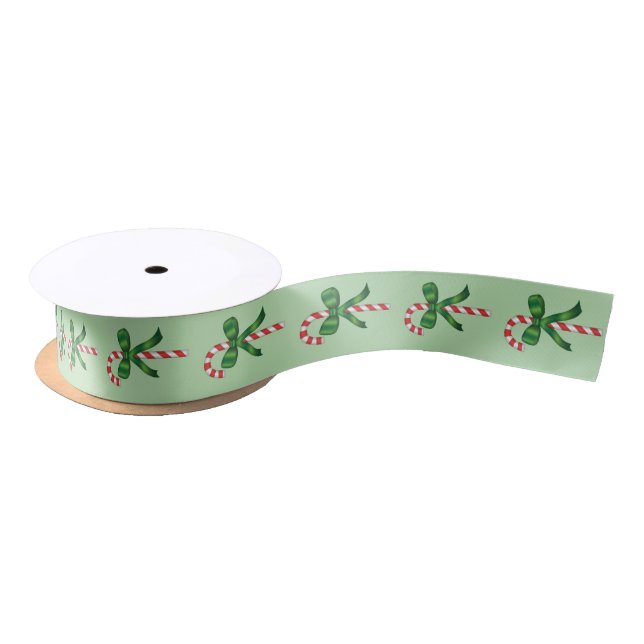 Lazo De Raso Christmas Holiday Candy Cane with Green Bow  (Carrete)