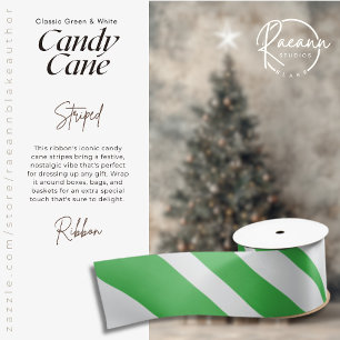 Lazo De Raso Cinta a Rayas de Caramelo Clásica Verde y Blanca