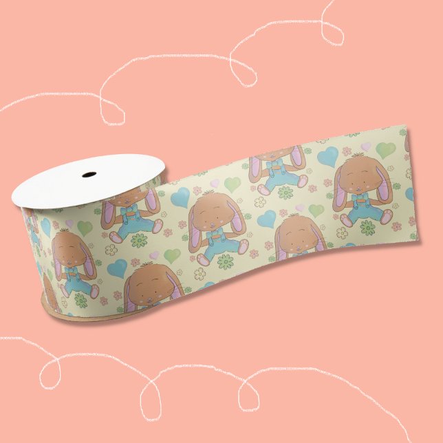 Lazo De Raso Cinta amarilla clara de conejo de Pascua (Cute bunny pattern yellow ribbon for decorating Easter or Baby Shower baskets . )