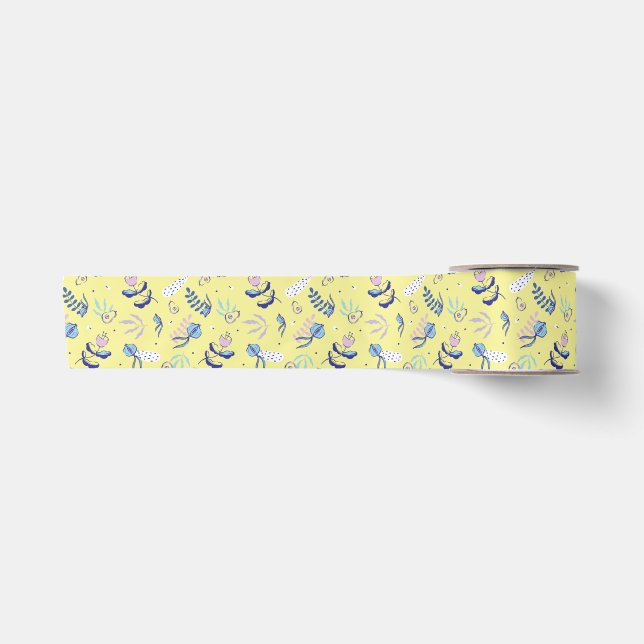 Lazo De Raso Cinta Amarilla con Estampado Floral (Anverso)