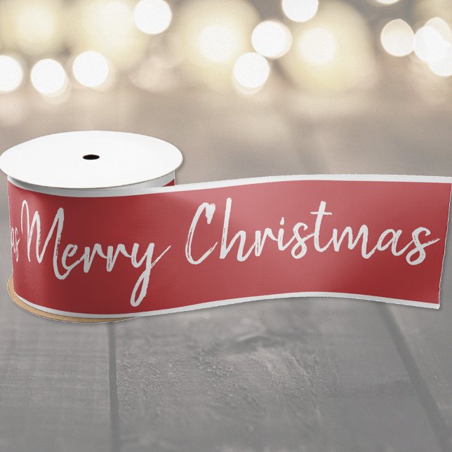 Lazo De Raso Cinta blanca roja de Feliz Navidad | Personalizar (Subido por el creador)
