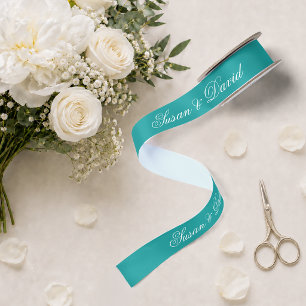 Lazo De Raso Cinta Boda verde azulada: caligrafía simple y eleg