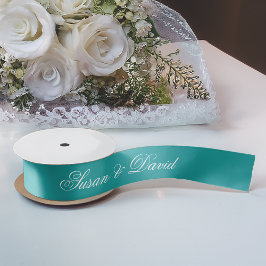 Lazo De Raso Cinta Boda verde azulada: caligrafía simple y eleg