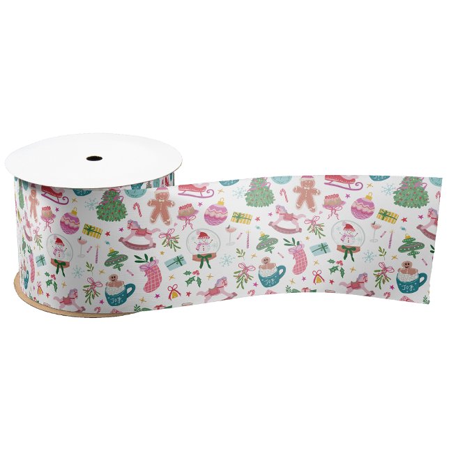 Lazo De Raso Cinta Colorida de Navidad (Festive Ribbon with Whimsical Doodles for Holiday Gifts and Décor — by Painted Paperie)