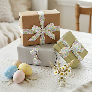 Lazo De Raso Cinta con patrón de flores retro coloridas y linda