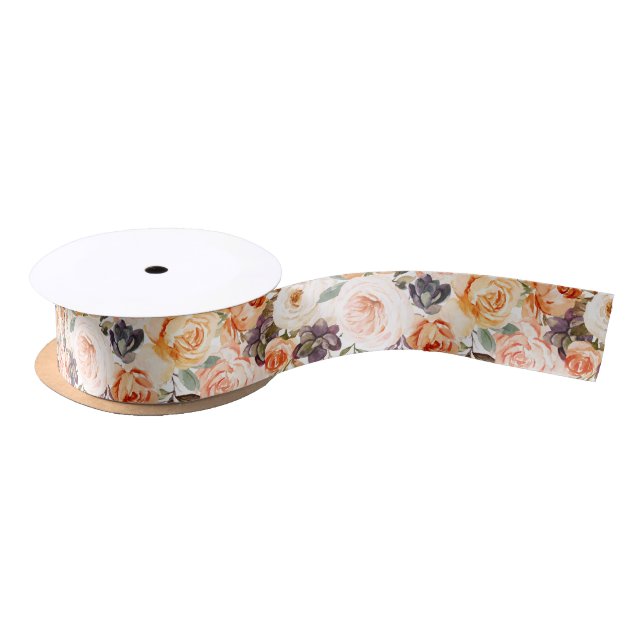 Lazo De Raso Cinta de 1,5" de la Calabaza Floral Shabby Chic (Carrete)