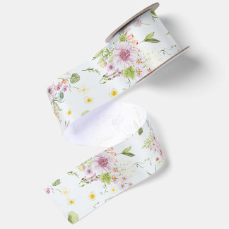 Lazo De Raso Cinta de Acuarela de Flores Silvestres Pastel