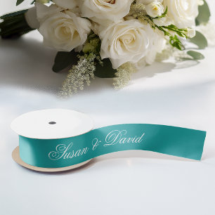 Lazo De Raso Cinta de boda azul verde - Caligrafía elegante sim