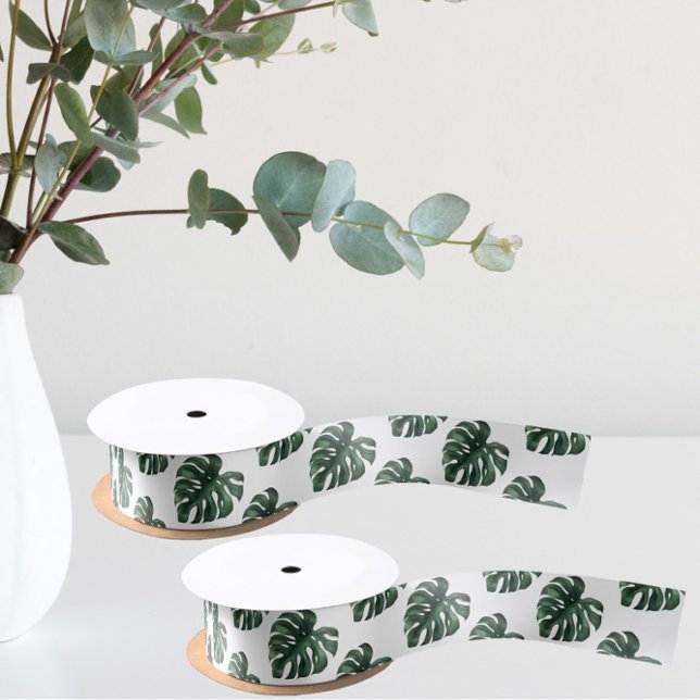 Lazo De Raso Cinta de boda de hoja de Monstera verde (Subido por el creador)