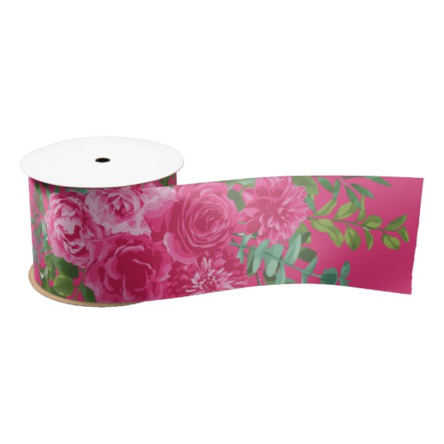 Lazo De Raso Cinta de Boda floral rosa brillante (Carrete)