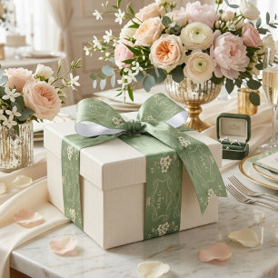 Lazo De Raso Cinta de boda floral verde personalizada de salvia