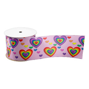 Lazo De Raso Cinta de corazones arcoiris