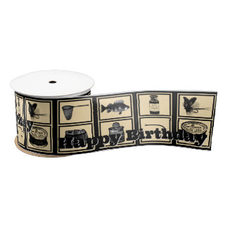 Lazo De Raso Cinta de cumpleaños de pesca, BDay, Ribbon, Fisher