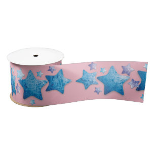 Lazo De Raso cinta de estrellas azules y violetas congeladas