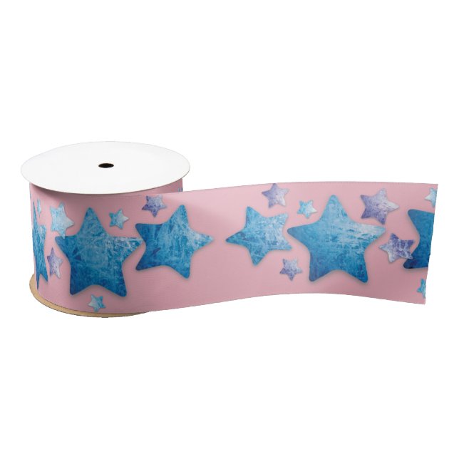 Lazo De Raso cinta de estrellas azules y violetas congeladas (Carrete)