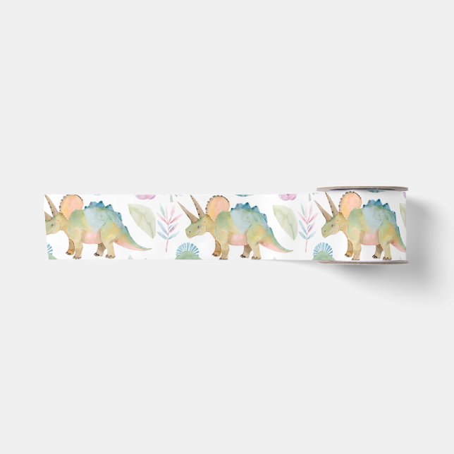 Lazo De Raso Cinta de fiesta de dinosaurio Triceratops (Anverso)