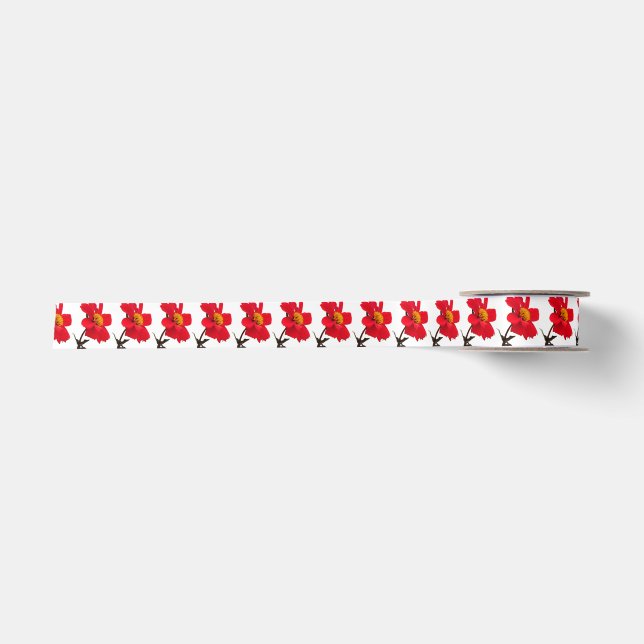 Lazo De Raso Cinta de Flor de Dalia Roja (Anverso)
