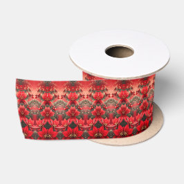Lazo De Raso Cinta de Flores de Pascua Rojas y Bayas