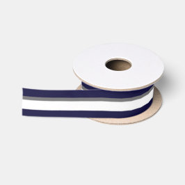 Lazo De Raso Cinta de franja blanca y gris azul
