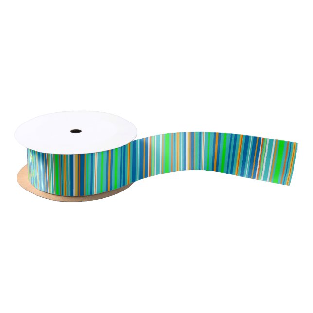 Lazo De Raso Cinta de franjas verde y azul (Carrete)