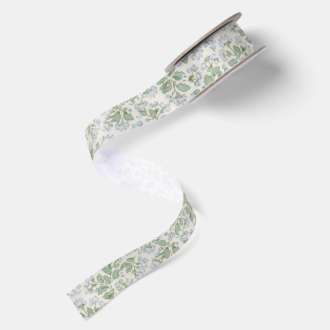 Lazo De Raso Cinta de hoja de salvia floral azul delicada (Reverso)