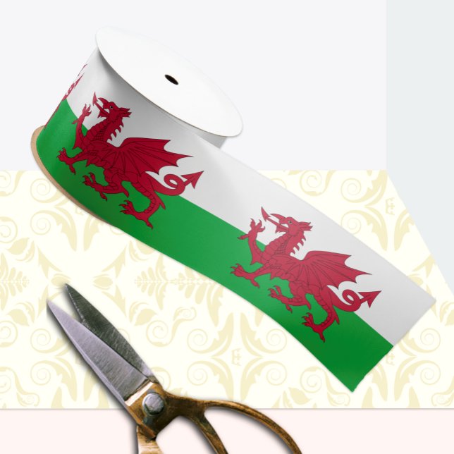 Lazo De Raso Cinta de la bandera galesa, moda del dragón, Cymru (Subido por el creador)