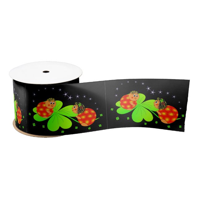 Lazo De Raso cinta de ladybugs y clovers (Carrete)