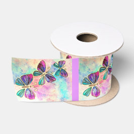 Lazo De Raso Cinta de mariposas púrpura