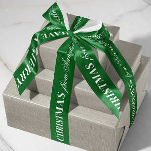 Lazo De Raso Cinta de Navidad con Fuente Mixta Verde y Blanca R