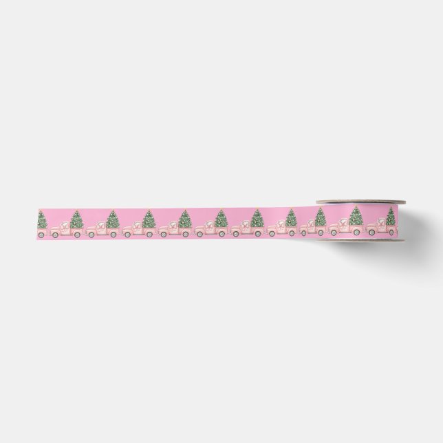 Lazo De Raso Cinta de Navidad de Camión Rosa (Anverso)