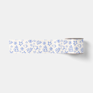Lazo De Raso Cinta de Navidad Doodle Azul